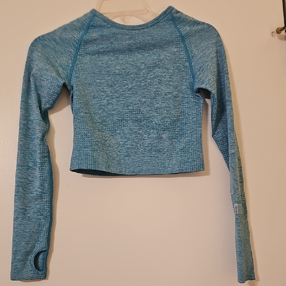 Blue Long Sleeve Crop Top
